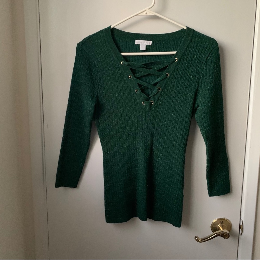 Green Lace Up Sweater